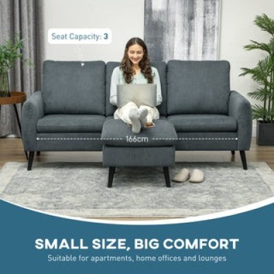 HOMCOM Corner Sofa with Reversible Chaise Lounge, Corduroy Fabric 3 Seater Sofa Settee for Living Ro Profile Picture